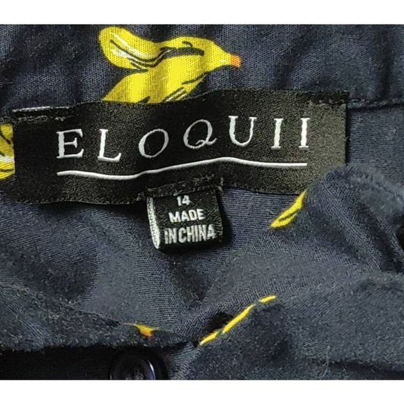 Eloquii Navy Blue Blouse Top Yellow Banana Print 14 - Picture 7 of 8